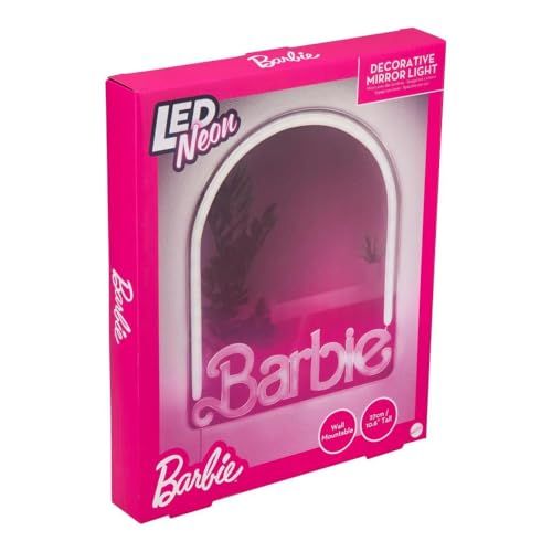 Paladone Barbie Led-neonverlichting, wandspiegel, officieel gelicentieerde Mattel huis- en slaapkamerdecoratie voor meisjes, tieners, vrouwen, roze USB-aangedreven lamp