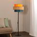 TK Lighting Trio vloerlamp, jute kap, oranje/natuurbruin/petrol