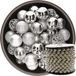 Kaemingk B.V. Boules de Noël 6 cm - 37x pièces - incl. guirlande de perles 10 m - argent - plastique