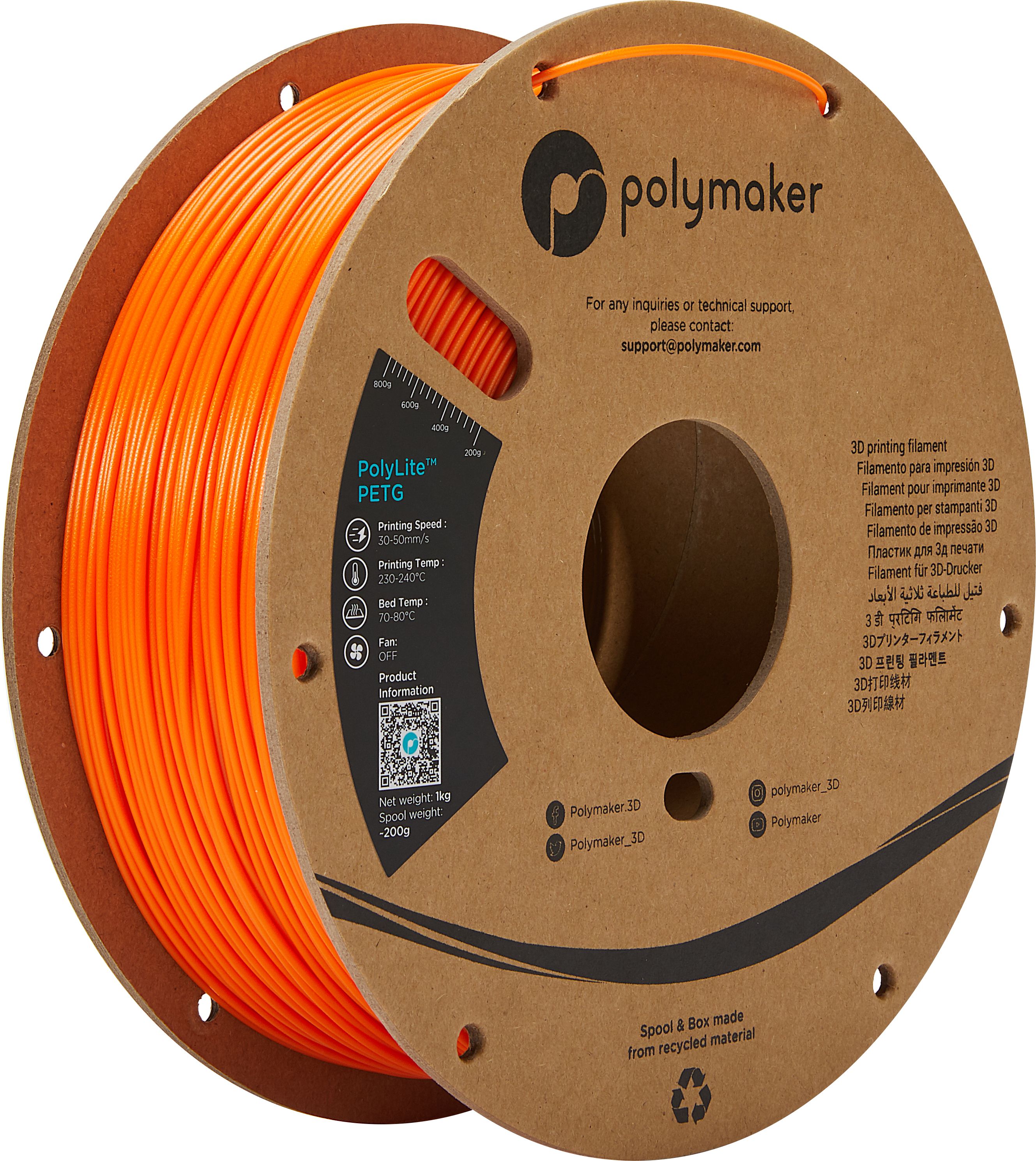 Polymaker PolyLite PETG Orange 1.75mm Filament - 1kg