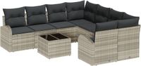 vidaXL Tuinbank Set 9-delig Polyrattan Lichtgrijs