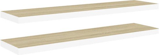 vidaXL Wandschappen - zwevend - 2 stuks - 90x23,5x3,8 cm - MDF - eikenkleurig/wit