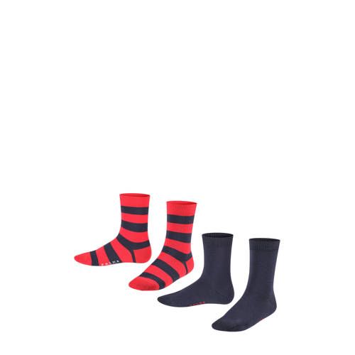 FALKE Happy Stripe sokken - rood/donkerblauw (2 paar)