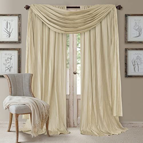 Elrene Home Fashions Athena Faux Crushed-Silk Curtain Panel and Valance Set, 132cm x 241cm (2 Panels) & 1 Valance, Ivory