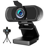 GoHZQ Webcam met microfoon 1080P HD-webcam met privacyhoes en statief, streaming computer webcamera met 110 graden brede kijkhoek, USB PC webcam voor video-oproepopnameconferencing