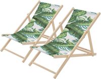 ECD Germany Set van 2 houten tuinligstoelen tropisch groen/wit
