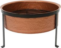 Brasero - Foyer de terrasse - Poêle de terrasse - Brasero bol - Cheminée de jardin - Panier à feu - Brasero extérieur - Fer avec support Cuivre - 56x37