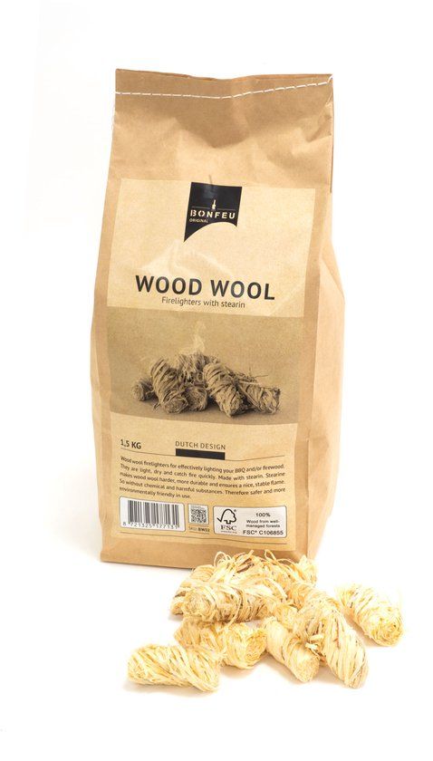 BonFeu Houtwol Aanmaakkrullen 1,5 kg – Natuurlijke Aanmaakkrullen voor BBQ, Open Haard en Vuurschaal