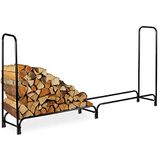 BAKAJI Houten rek, buisstructuur van metaal, houten deur voor binnen en buiten, hout, huis, tuin, voor open haard, open haard, oven, modern design (240 x 120 x 35 cm)