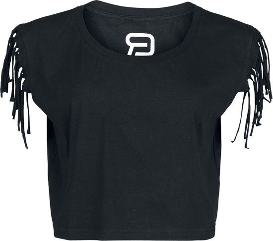 R.E.D. by EMP R.E.D. Rock-Engineered Design Zwart Cropped Topje met Franjes - Dames - S
