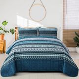 Ibenzoa® 3-delige spreiset voor tweepersoonsbed, 220 x 240 cm, blauw, microvezel