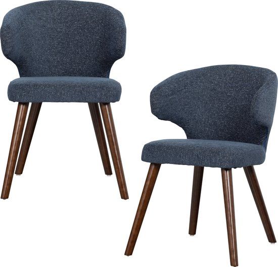 vtwonen Cape Eetkamerstoelen - Stof - Blauw - Set van 2