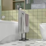 Porte-serviettes mural sur pied, 2 étagères en acier pour salle de bain, 50 x 18,5 x 85 cm, noir