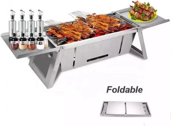 Herzberg Cooking Opvouwbare Camping Barbequegrill - HG-04159 Roestvrijstalen Tafelblad BBQ op Tafel