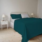 Beddengoedset voor tweepersoonsbed, 100% natuurlijk katoen, kleur: natuurlijke kleur, gemaakt in Italië, hoeslaken, laken 240 x 300 cm en kussenslopen met overslag, petrolgroen/lichtgrijs