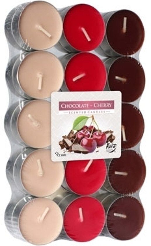 Chocolade kers geurkaarsen 30 stuks - waxinelichtjes - 8719538114548