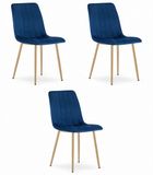 LEOBERT Set van 3 Eetkamerstoelen LAVA - Donkerblauw - Houtlook Metalen Poten - Velvet Bekleding