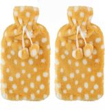 Home & Styling Koopman International Warmwaterkruik - 2x - 2L - goud/wit - met hoes - kruik - stippen - winter