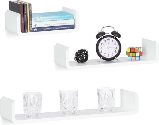 Relaxdays Wandplank Set van 3 - U-vorm - MDF - Wit