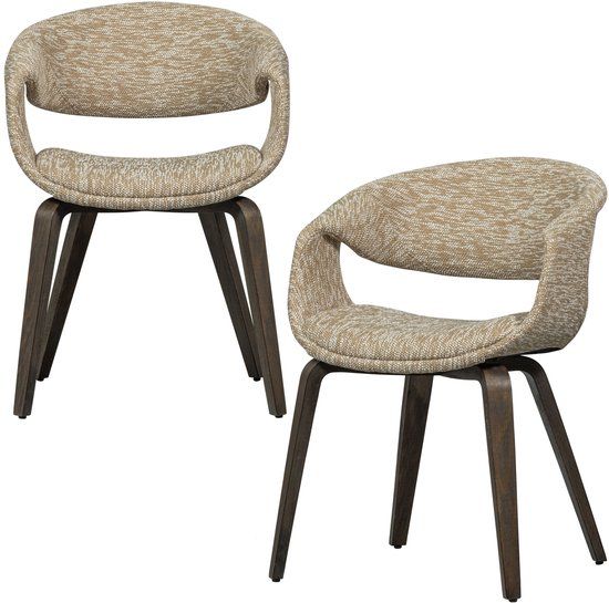 WOOOD Yossi eetkamerstoelen met houten bruine poot - Zand - Set van 2