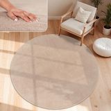 Paco Home Vloerkleed Woonkamer Rond 200 cm Beige Polyester Kortpolig Wasbaar Antislip