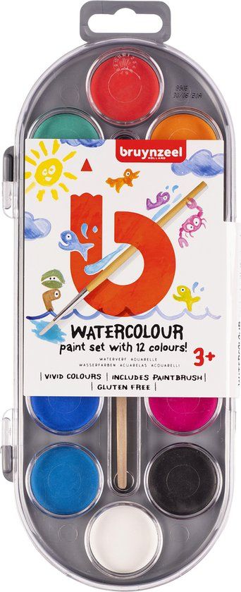 Bruynzeel Kids Waterverf Set van 12 Kleuren met Penseel