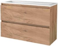 Basic Line Start 39 Badkamermeubelset - Ondiep - 100 x 39 cm - Greeploos - 2 Lades - Acryl Wastafel - Zonder Kraangat - Whisky Oak