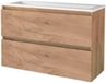 Basic Line Start 39 Badkamermeubelset - Ondiep - 100 x 39 cm - Greeploos - 2 Lades - Acryl Wastafel - Zonder Kraangat - Whisky Oak