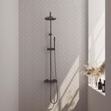 Brauer Gunmetal Carving Thermostatic Shower Set - 20cm Rain Shower Head - Handheld Shower - Shower Hose - Brushed Gunmetal PVD