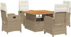 vidaXL 5-delige tuinset met kussens, beige, polyrotan