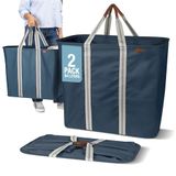 CleverMade Opvouwbare wasmand, premium grote opvouwbare kledingmand, wasmand voor alle vuilnisbakken, XL pop-up caddy met handgrepen, Heather NavyNavy Noir/Cream 2 PK
