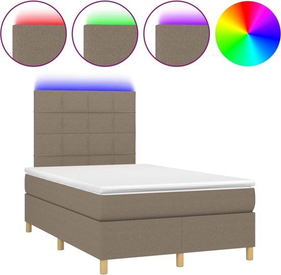 vidaXL Boxspring met matras en LED stof taupe 120x200 cm