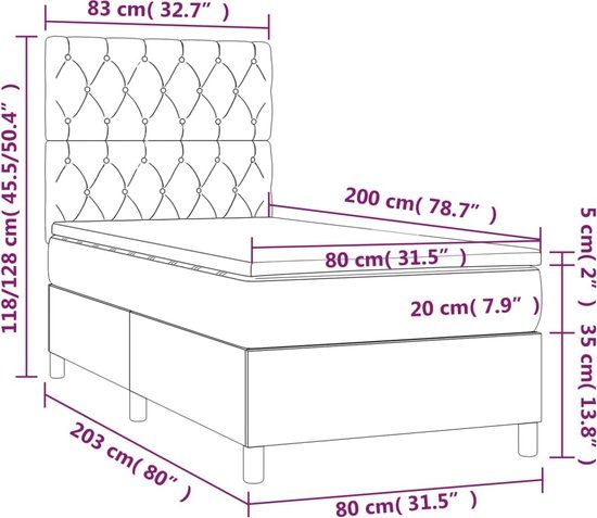 vidaXL Boxspring Bed - 80x200 cm - Zwart - Stof
