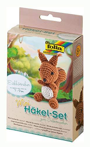 Folia 23909 - Mini haakset eekhoorntje, complete set voor het maken van een zelf gehaakte schattige eekhoorntje, ca. 7-9 cm groot, voor kinderen vanaf 8 jaar en volwassenen, als geschenk