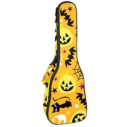Mersov Concert Ukelele Rugzak, Heavy Duty Ukelele Case Bag met Opslag, Sopraan Concert Tenor Ukelele 10MM Gewatteerde Tas Halloween Pompoen Ghost Cat