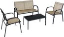 COSTWAY 4-delige tuinmeubelset, salon de jardin avec banc, 2 chaises et table basse, ensemble de salon pour balcon, extérieur, marron