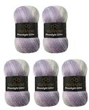 Moonlight Wollbiene Moonlight Glitter Batik Simli Breiwol, 5 x 100 g, 500 g, 20% wol metallic, kleurverloop, glitter (2700 roze grijs)