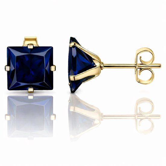 LGT JWLS Lookinggoodtoday LGT JWLS Classic Stud Oorbellen Vierkant - Blauw Goud-6mm