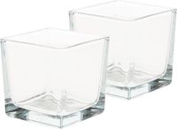 Merkloos Glazen theelichtjes/waxinelichtjes kaarsenhouder - 8x - vierkant - transparant - 8 x 8 cm