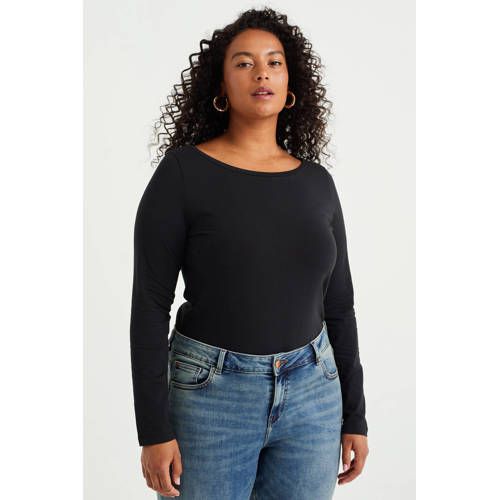 WE Fashion Curve longsleeve met biologisch katoen zwart