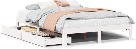vidaXL Bedframe met lades massief grenenhout wit 150x200 cm