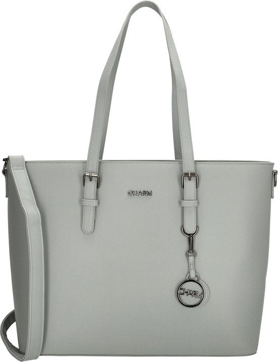 Charm London Birmingham Hand & Schoudertas Shopper 15,6 inch Laptopvak Ideale School Werk Business Tas - Tote Bag - Dames Tas - Lichtgrijs