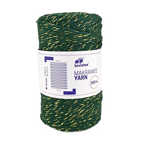 D.RECT 110974 macramé koord, groen met goud, 200 m