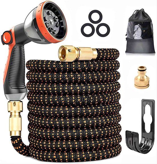 Merkloos Tuinslang 15m/50Ft - Uitschuifbare tuinslang met 10-functie mondstuksproeieradapter met 3/4 inch en 1/2 inch fittingen Slangslang