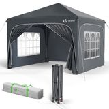 VOUNOT Tuinpaviljoen 3x3m met 4 Zijwanden & 4 Zandzakken, Pop-Up Inklapbare Partytent, Waterdicht en UV-bestendig Paviljoen, Feesttent met Draagtas, Grijs