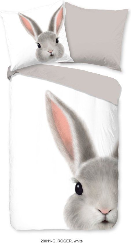 Good Morning Kinderdekbedovertrek Konijn - Wit - 140x220 cm - Katoen - Eenpersoons