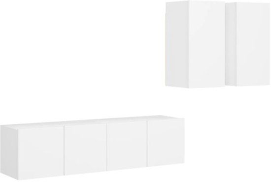 vidaXL 4-delige Tv-meubelset, bewerkt hout, wit