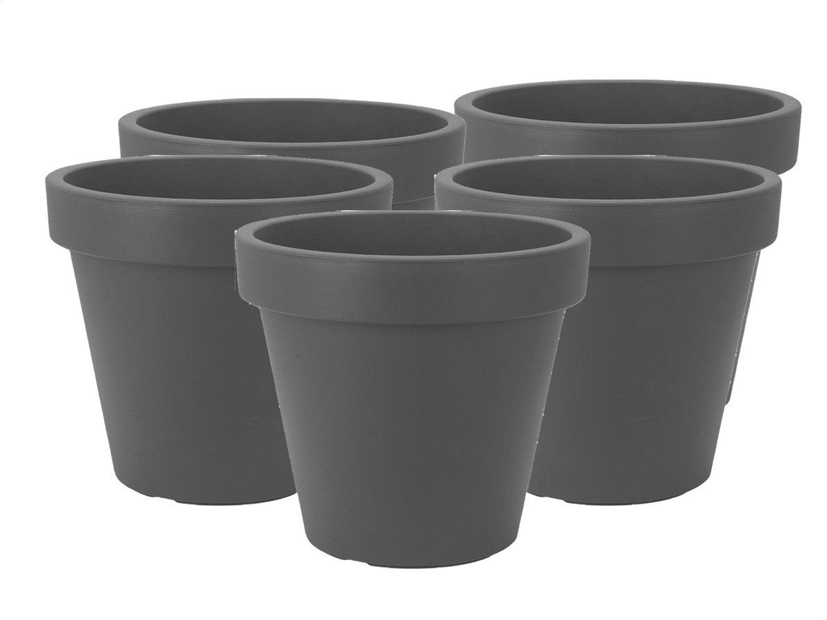 Set van 5 Kunststof Bloempotten Antraciet Ø39 cm - Dubbelwandig - Hoogte 34 cm