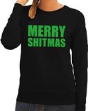 Bellatio Decorations Foute kersttrui / sweater Merry Shitmas zwart voor dames - Kersttruien XS