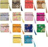 Broches - 14 pièces - Portefeuille en soie chinoise - Pochette brodée - 14 couleurs - Pour monnaie. Broches - 11,5x11,5 cm